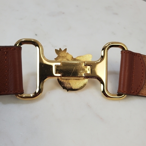 Christian Audigier Small Brown Leather Belt Skulls Roses Gold Halloween 90s Rare main image 13